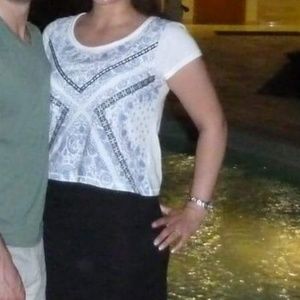 Express white and blue crop top